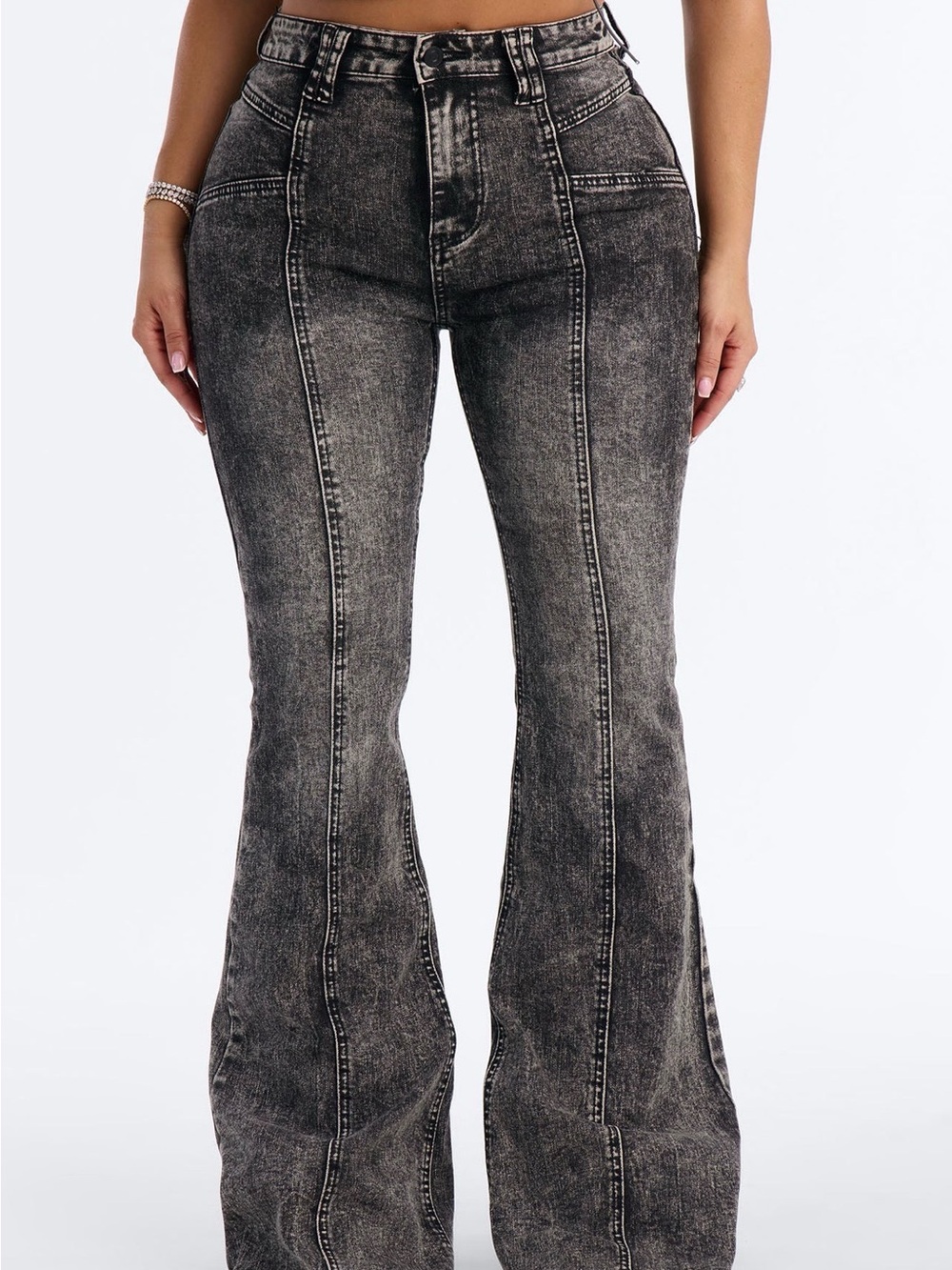 Fashion Nova High-Rise Washed Black Flare Jeans